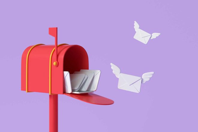 Grafik zeigt einen Briefkasten mit davonflatternden Briefen zum Thema Newsletter erstellen